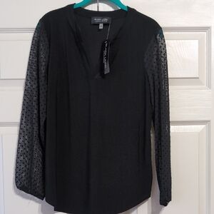 Black Label Sheer Sleeve Black Top